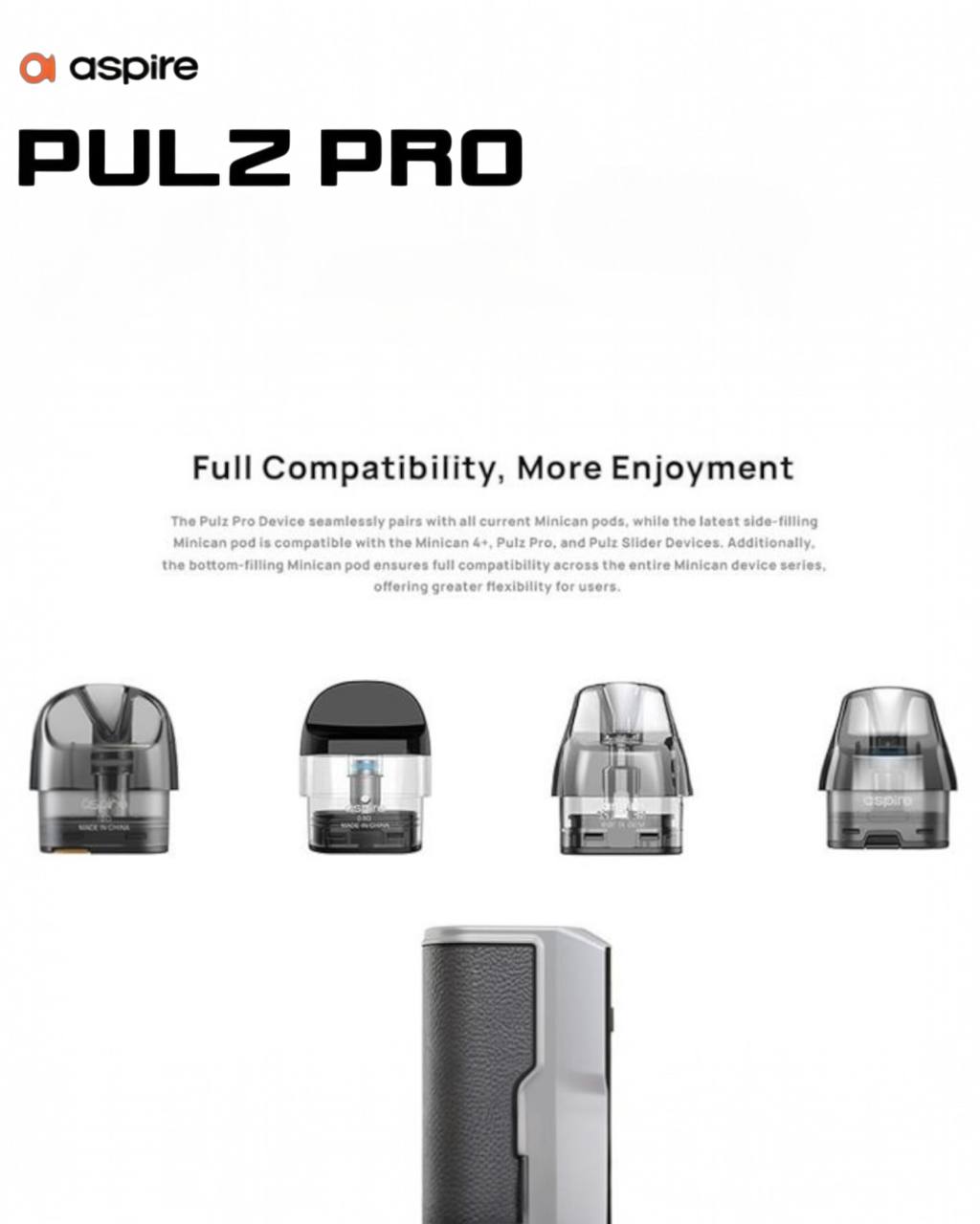 原廠正品 Aspire Pulz Pro  電子煙  小煙 注油式 大容量1400mAh Minican 5代